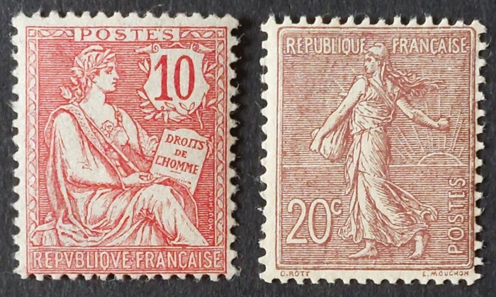 Frankreich 1902/03 - Halbmoderne Periode, Satz mit 2 Briefmarken - Yvert 124 et 131