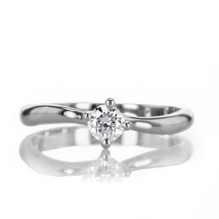 订婚戒指 - 14K包金 白金 -  0.24 tw. 钻石  (天然)