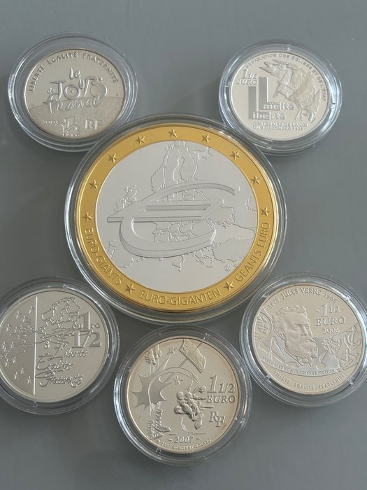 França. 1 1/2 Euro / Medal 2002/2007 (6 monnaies)