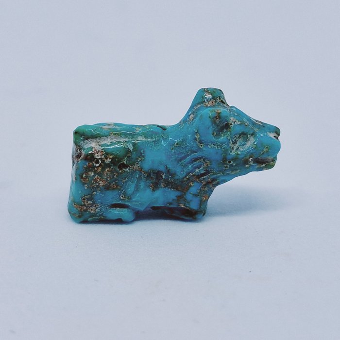 Indus Valley Turquoise Archaic Glass Bull Bead Talisman - 15.7 mm