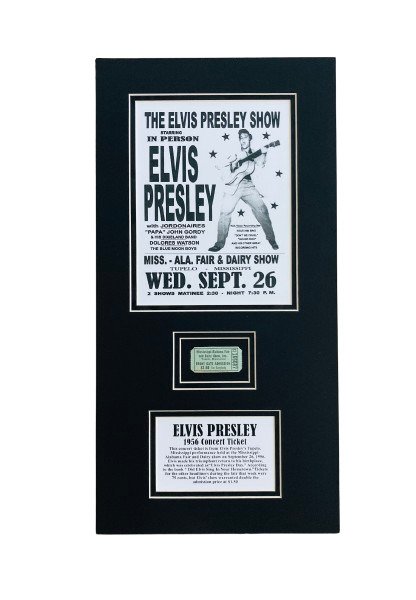 Elvis Presley - Custom Matted Photo Display with Authentic Concert Ticket - 1956 - Billet