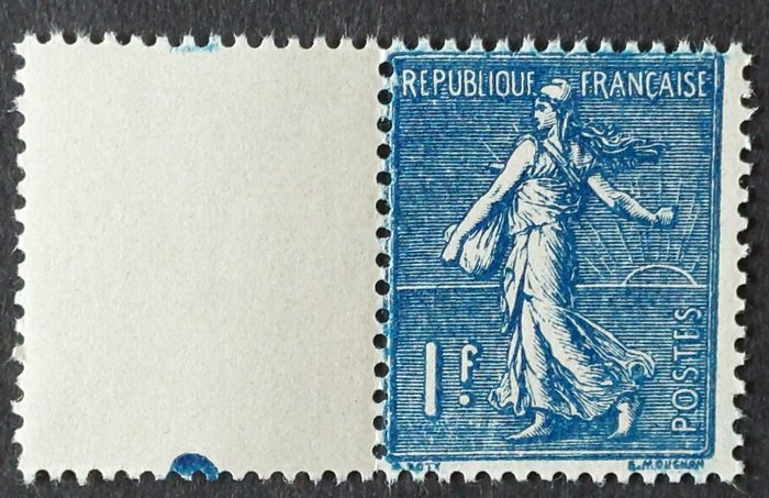 France 1924/32 - Type Semeuse Lignée, 1 f. bleu-NOIR, nuance certifiée - Yvert 205a