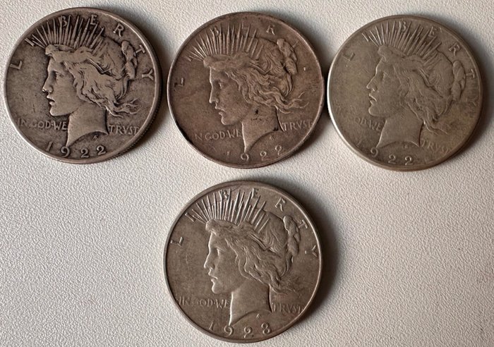 美國. A lot of 4x USA Peace Dollars 1922-1923