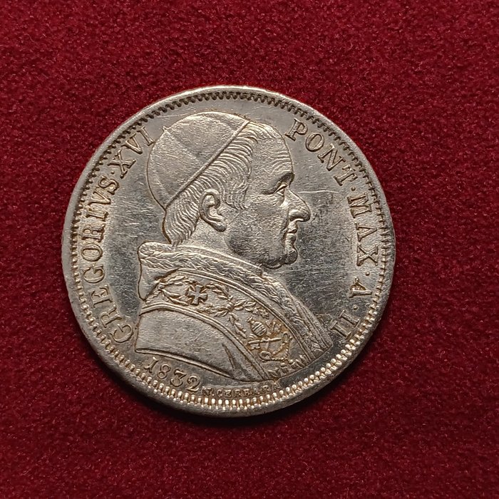 Itália, Estado Papal. Gregório XVI (1831-1846). 50 Baiocchi 1832 ANNO II