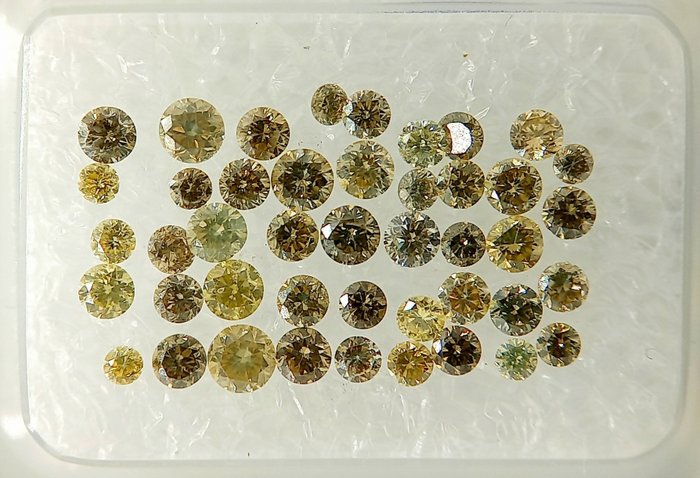 44 pcs Diamanten - 1.10 ct - Briljant - fancy bruinachtig groenachtig geel - P1, VS1, No reserve!