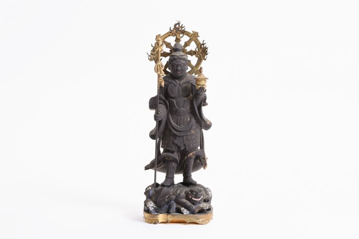 Bishamonten 毘沙門天 Statue - Guardian Deity of Fortune and War - 木 - 日本 - 19世紀/明治時期