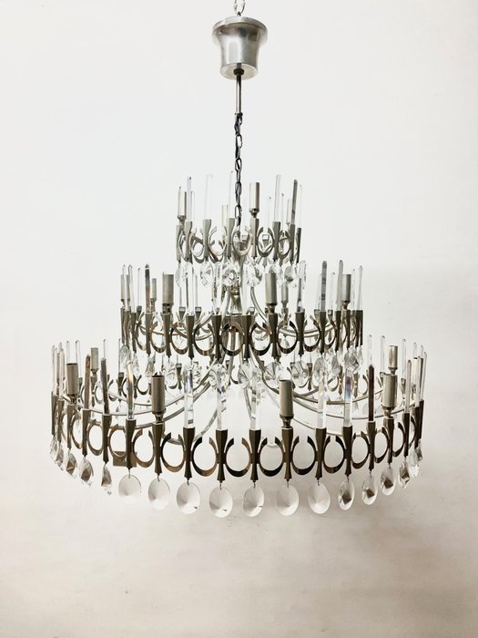 Sciolari Gaetano Sciolari - 枝形吊燈 (1) - 橢圓形 - 金屬鍍銀、水晶
