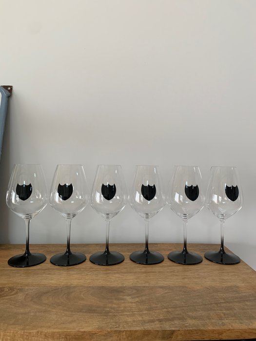 Champagneglas (6) - Dom Perignon met zwart logo, Riedel Crystal - Glas
