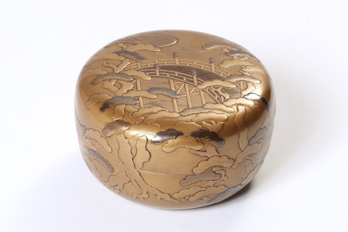 Sumiyoshi Maki-e Tea Caddy with Wooden Box - Natsume (pojemnik na herbatę) - Drewno lakierowane