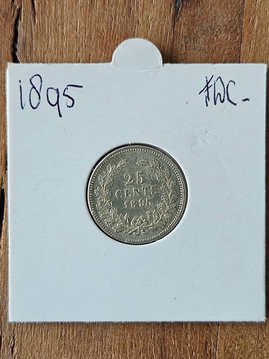Netherlands. Wilhelmina (1890-1948). 25 Cents 1895