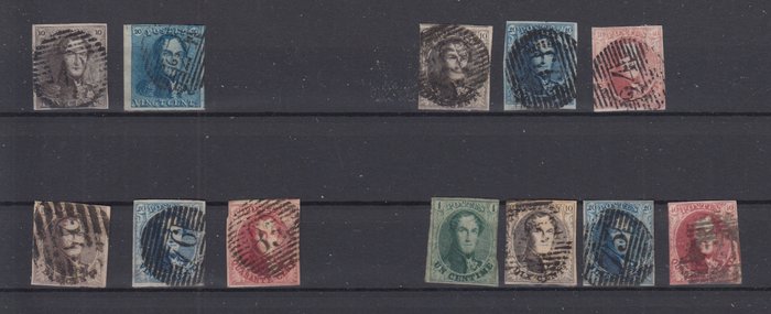 Bélgica 1849/1861 - + extras con 2 pares (2° foto) - OBP : 1/2,3/5,6/8,9/12 praktisch alle gerand
