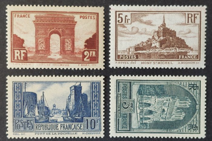 France 1929/31 - Monuments, the first 4 mint** stamps of the series - Yvert 258, 259, 260 et 261