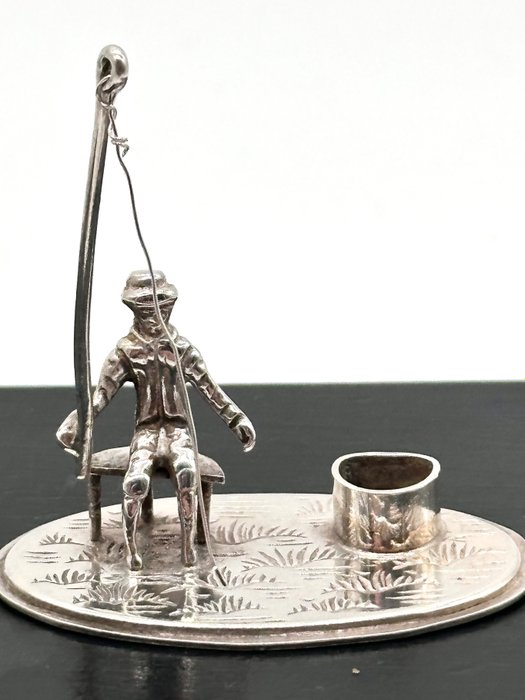 No reserve-Handgemaakte Hollands zilveren miniatuur Visser waterkant - Gebroeders Niekerk Schoonhoven - Miniaturfigur - Silber