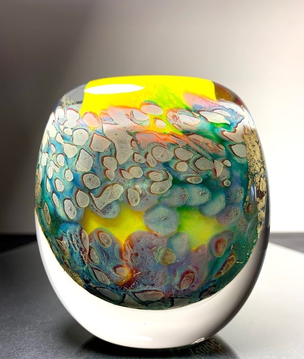 Maxence Parot - Vase -  Einzigartige opalfarbene und goldfarbene Vase  - Glas