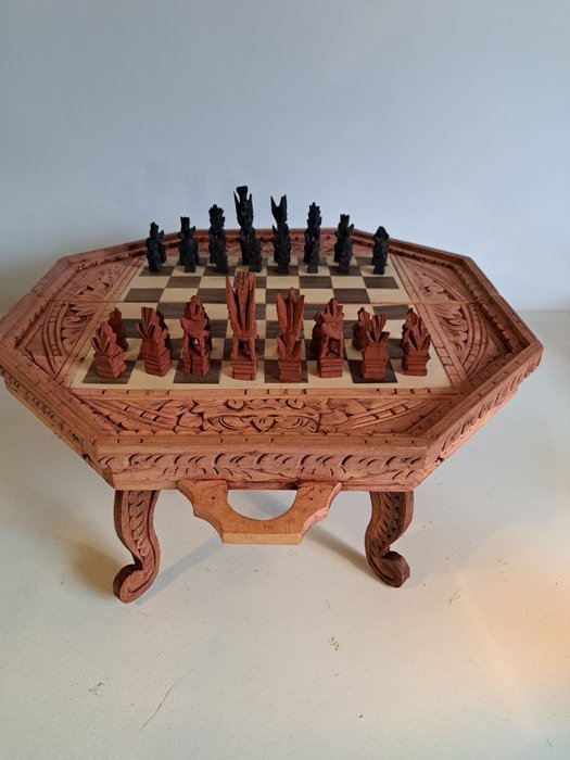 Tabuleiro de xadrez (1) - Handgemaakt Balinees Schaakspel - Schaaktafel & Backgammon - Madeira
