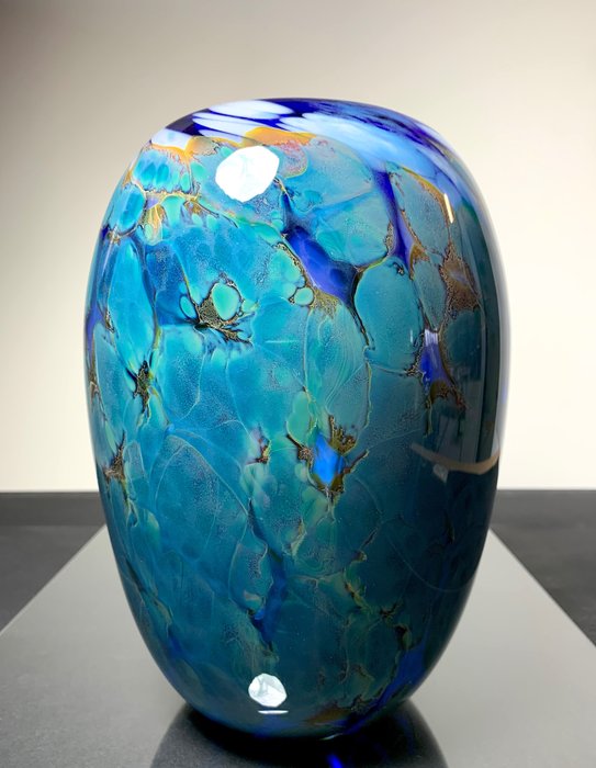 Maxence Parot - 花瓶 -  独特的花瓶钴材质和蛋白石 24 厘米  - 玻璃