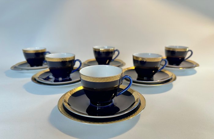 Lomonosov Imperial Porcelain Factory - Juego de café para 6 (18) - Golden Frieze - Porcelana