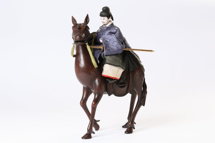 Equestrian Doll 馬上人形 by Maruhei Ooki Doll Shop 丸平大木人形店 with Original Wooden Box  - Păpușă - 1910-1920 - Japonia