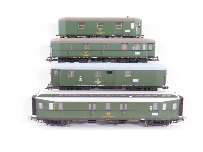 Piko H0 - 53261/53221/53224/53222 - Τρένο μοντελισμού μεταφοράς εμπορευμάτων (4) - 4 τετρααξονικά ταχυδρομικά βαγόνια Philatelie - DB