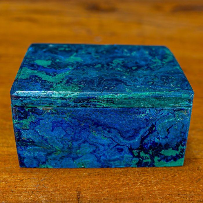 非常罕见的蓝铜矿、硅孔雀石和孔雀石 首饰盒- 238.05 g