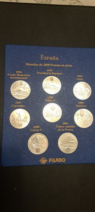 Spagna. Juan Carlos I (1975-2014). 2000 Pesetas 1994 al 2001 (8 monedas)  (Senza Prezzo di Riserva)