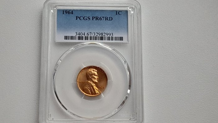 Förenta staterna. A pair (2x) of Ultra High Grade PCGS Certified USA Cents 1942-S MS66RD and 1964 PCGS PR67RD
