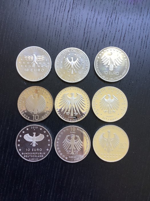 德国. 10 Euro 2007/2015 (9 stuks)  (没有保留价)