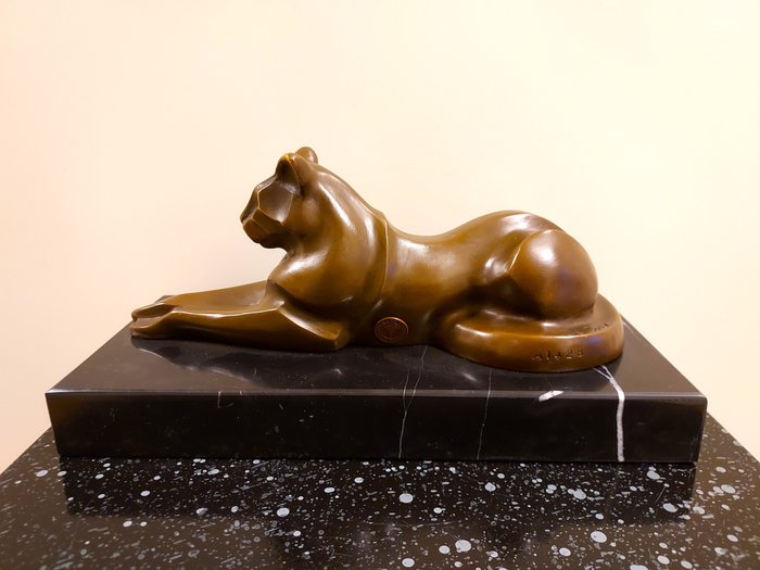 塑像, 	 Naar Michele Decoux - Art Deco Kat - 12.5 cm - 大理石, 黄铜色