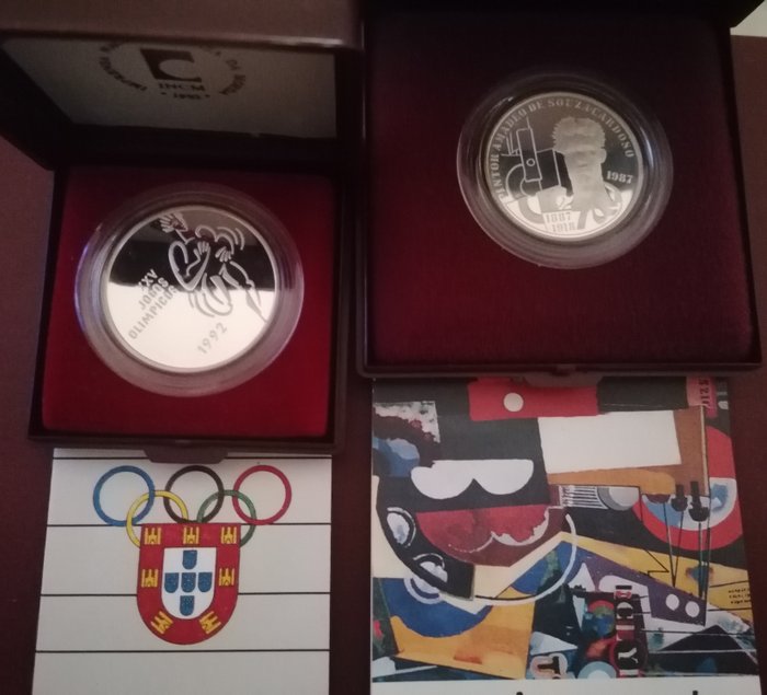Portugal. 100 Escudos / 200 Escudos 1987/1992 Amadeu de Souza Cardoso + Jogos Olímpicos, 2 moedas Proof