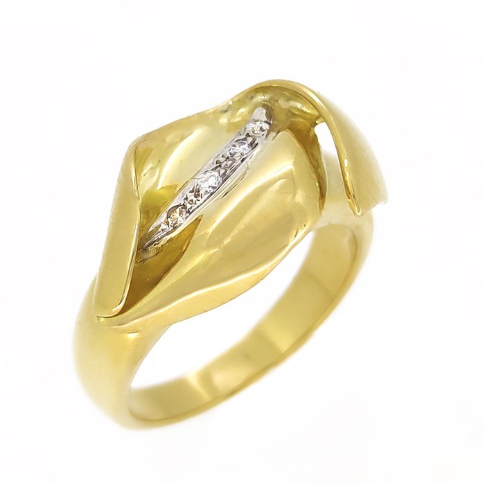 Ring Gelbgold, Weißgold, 18 Karat Diamant  (Natürlich) 