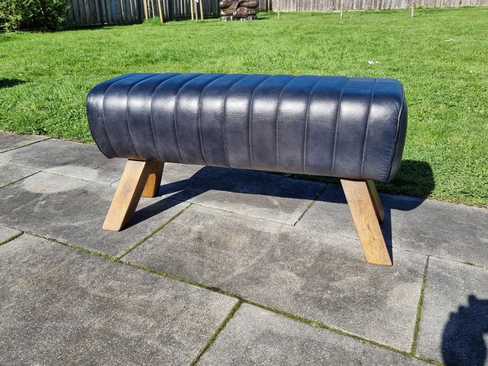 Gym Bench Leather Grey - Hall bench - Leather, Wood