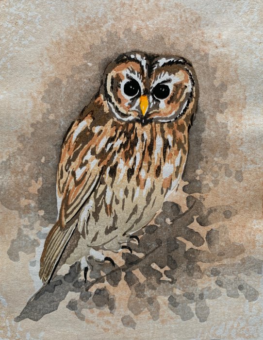 "Owl" - Signed and numbered in pencil by the artist 24/28 - Fu Takenaka (b 1945 - 2022) - Japonia