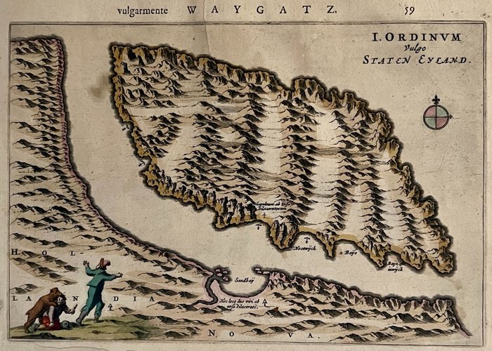 歐洲, 地圖 - 俄羅斯 / 新地島 / 瓦伊加奇; J. Blaeu - I. Ordinum Vulgo Staten Eyland. / I. Mauritius - 1661-1680
