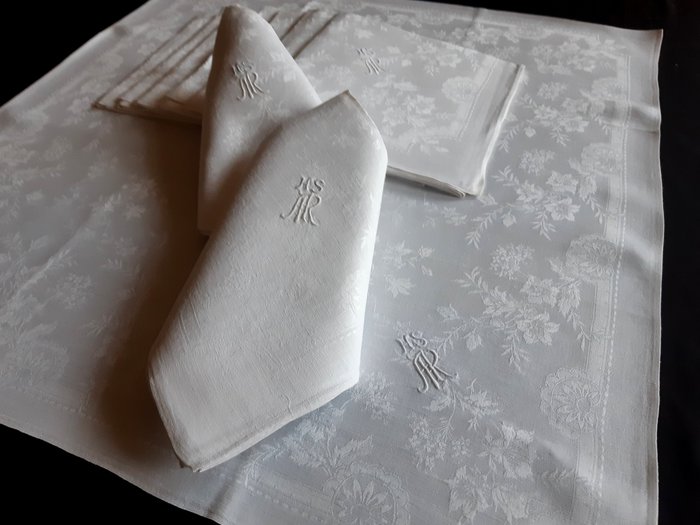  (10) finest huge Art Nouveau napkins and tablecloth - Tablecloth - 65 cm - 65 cm