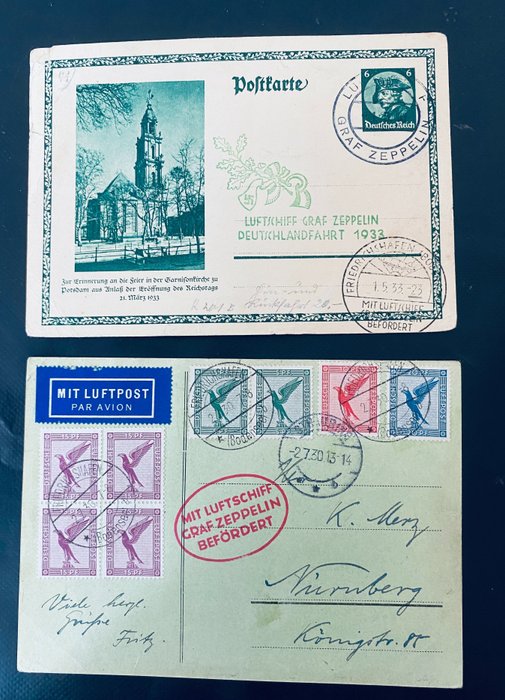 Deutsches Reich  - Postkarte und Umschlag Graff Zeppelin Luftschiff