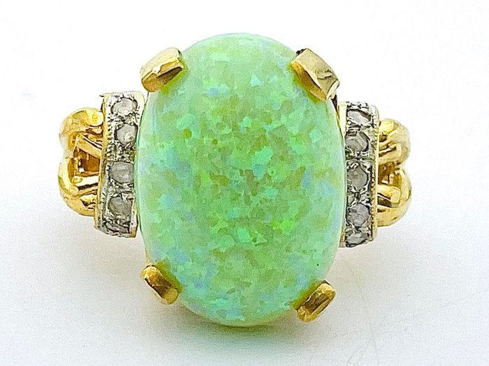 No Reserve Price Ring - Silver, Yellow gold  15.00ct. Opal - Diamond 