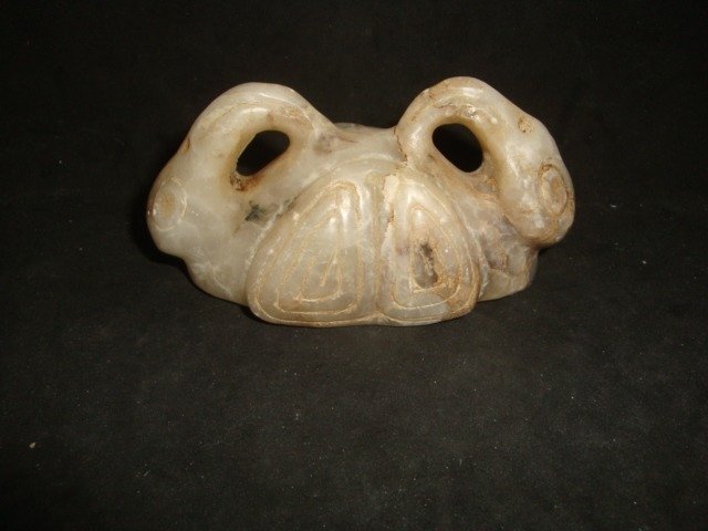 culture Taïno pierre amulette représentant les frères coastrique et guatauba sours forme de pélicans / tampon au revers - 10 cm