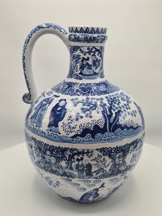 Chinoiserie “Chinese garden” Blue and White Bottle Vase 'De Klaauw' - Váza  - Agyagedény