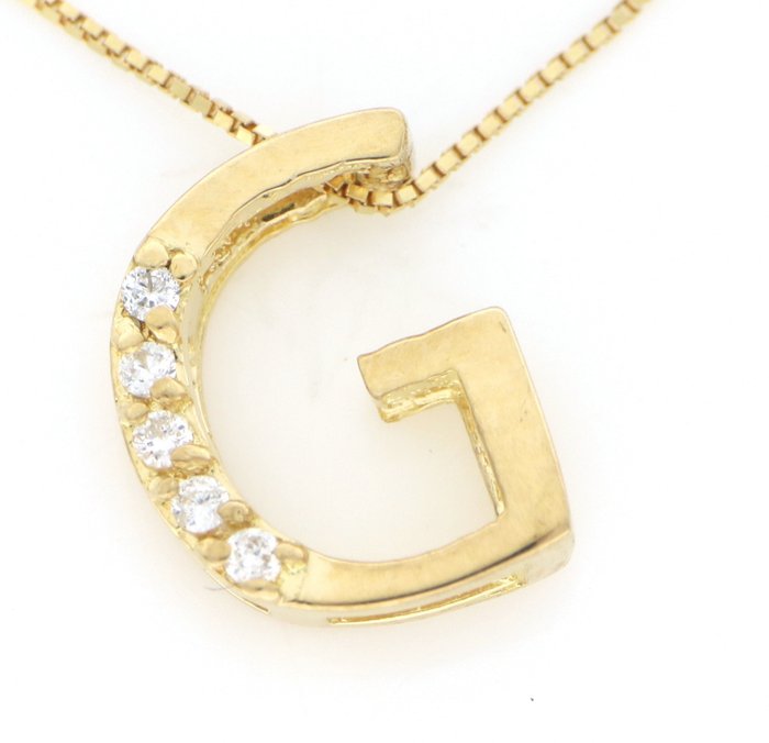Ohne Mindestpreis Halskette - Gelbgold, NEU  0.07ct. Rund Diamant 