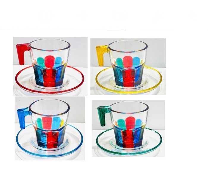 VETROMANIA - 整套咖啡杯具 (4) - 手工裝飾玻璃