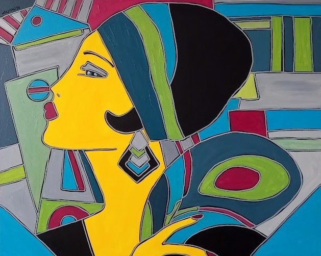 Patricia Kleyman (1965) - Portrait Art Déco d'une elégante Parisienne