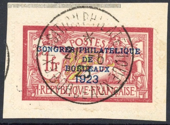 Francia 1923 - Bordeaux - Buon valore su frammento - Splendido annullo - LUSSO - Valutazione: 650 € - Yvert 182