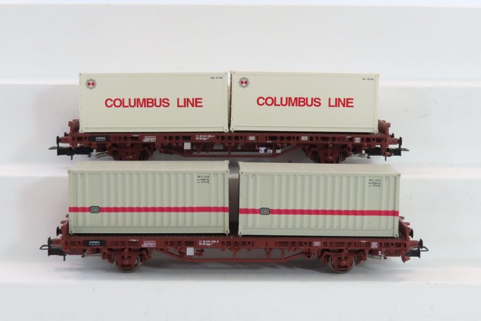 Rivarossi H0 - 6413/6239 - Machetă tren transport marfă (2) - 2 transporta containere „Columbus Line” și „DB” - DB