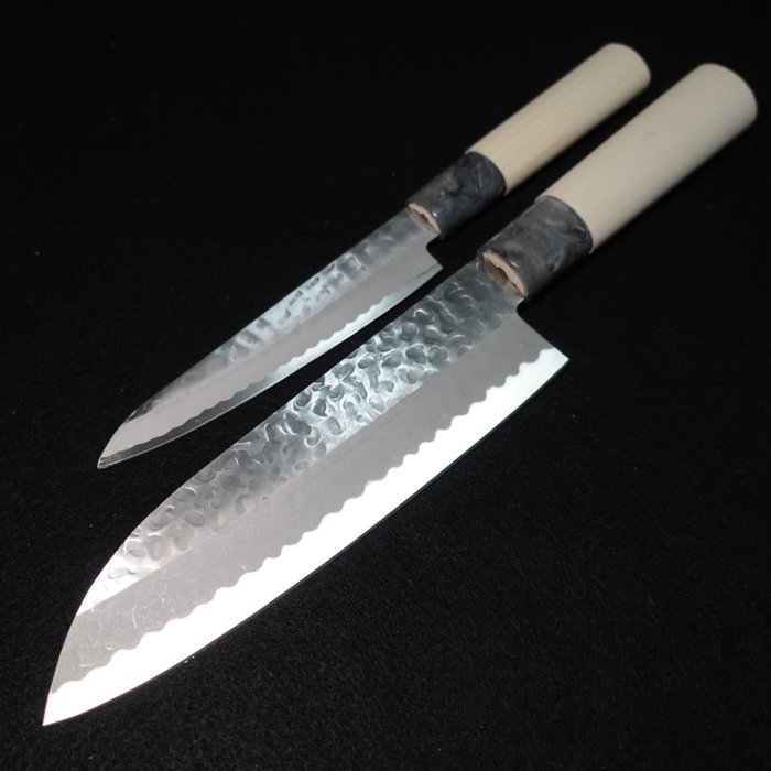 Seki Tobei 関藤平 - Kitchen knife - Multi-purpose Knife & Paring Knife -  Hammered Blade, Tsuiki 鎚起 - Stainless steel for blades - Japan
