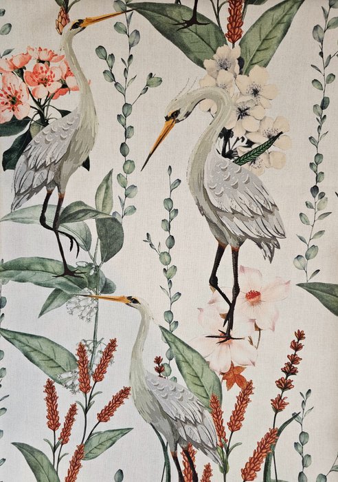 Ekskluzywna tkanina orientalna w stylu Art Nouveau -300x280cm- Szare żurawie - Tkanina - 280 cm - 0.02 cm