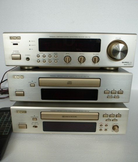 Denon - Leitor de CD DCD-F100, receptor estéreo de estado sólido DRA-F100, gravador de cassetes DRR-F100 - Conjunto de Hi-Fi