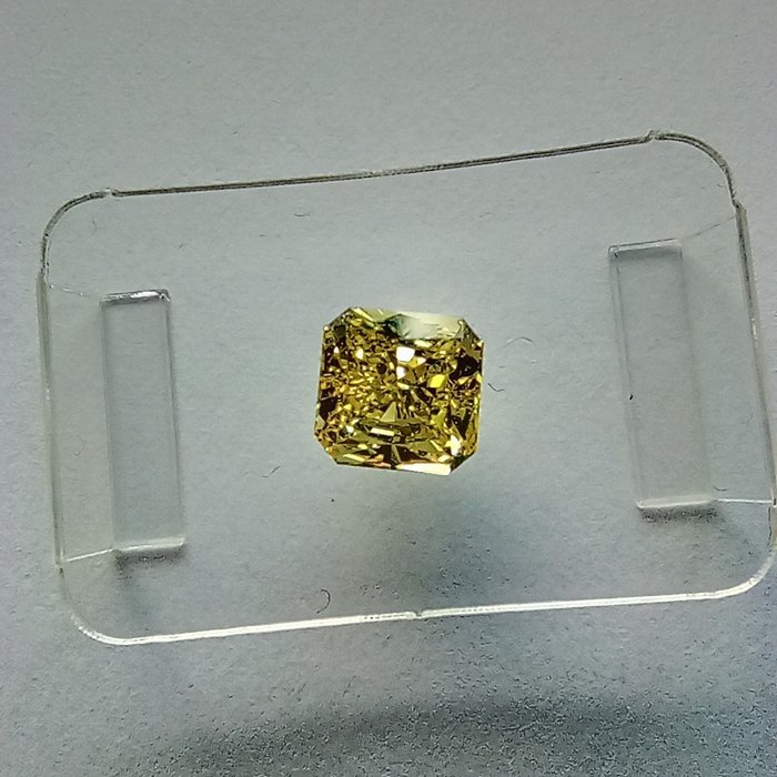 1 pcs Diamant - 1.01 ct - geschliffener, quadratischer, modifizierter Brillantschliff - Fancy Intensiv gelb - VS2
