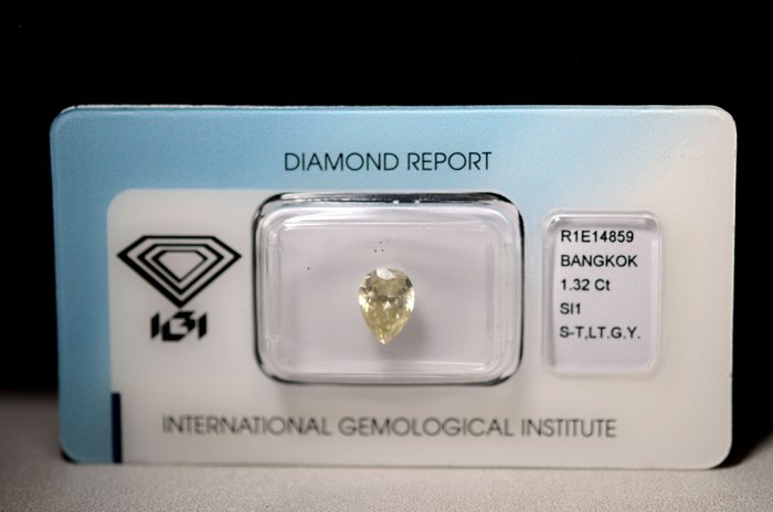 Diamant - 1.32 ct - Päron - S - T Light Greenish Yellow - SI1