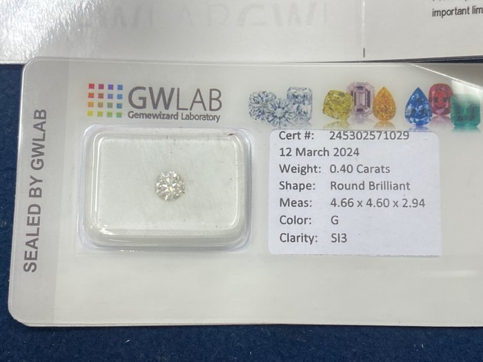1 pcs 钻石 - 0.40 ct - 圆形 - G - SI2 微内三含级, NO RESERVE PRICE
