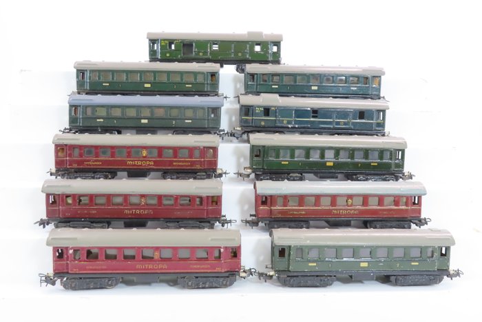Märklin H0 - o.a. 344-J - Vagón de tren de pasajeros a escala (11) - 11 vagones de tren expreso de 4 ejes de 1.ª/2.ª clase, incluidos vagones dormitorio, comedor y - DB